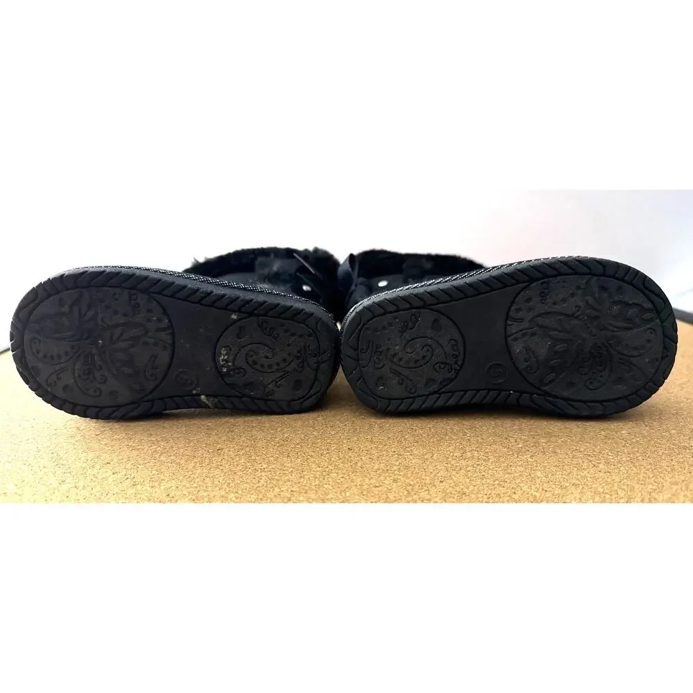 Toddler Girls Faux Suede Snow Boots | Black | Faux Fur Trim Bow Accents | Size 5